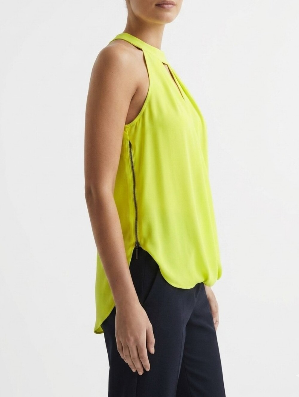 bebe Yellow Chiffon Halter Surplice Keyhole Size Zipper Sleeveless Blouse Medium